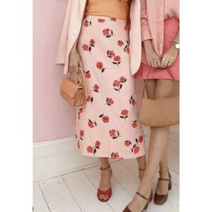 Zara Floral Linen Blend Column Skirt